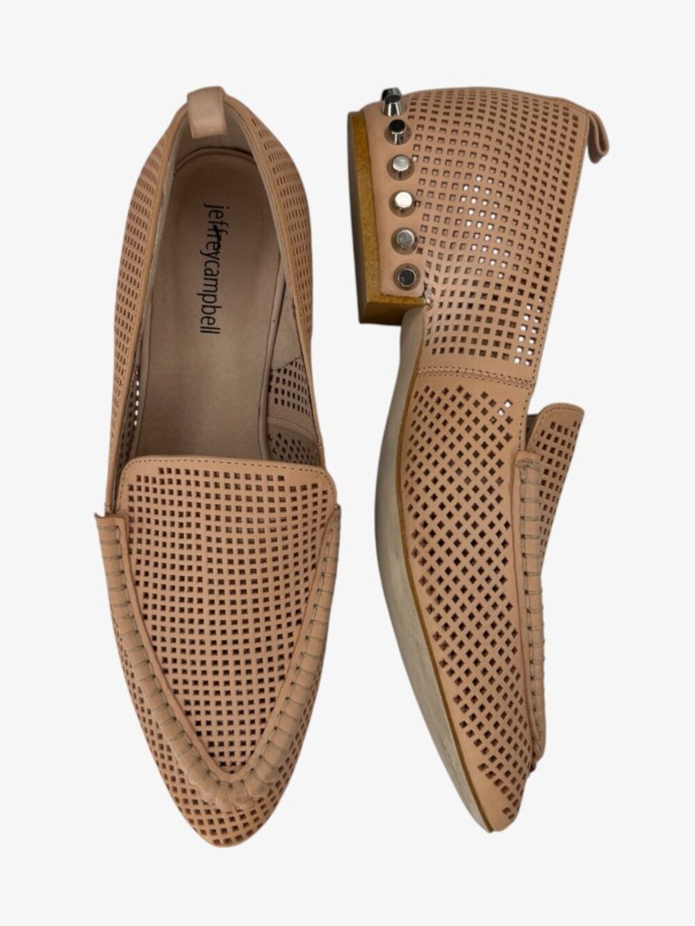 JEFFREY CAMPBELL Barnett Studded Leather Loafers - Beige - Size 9M